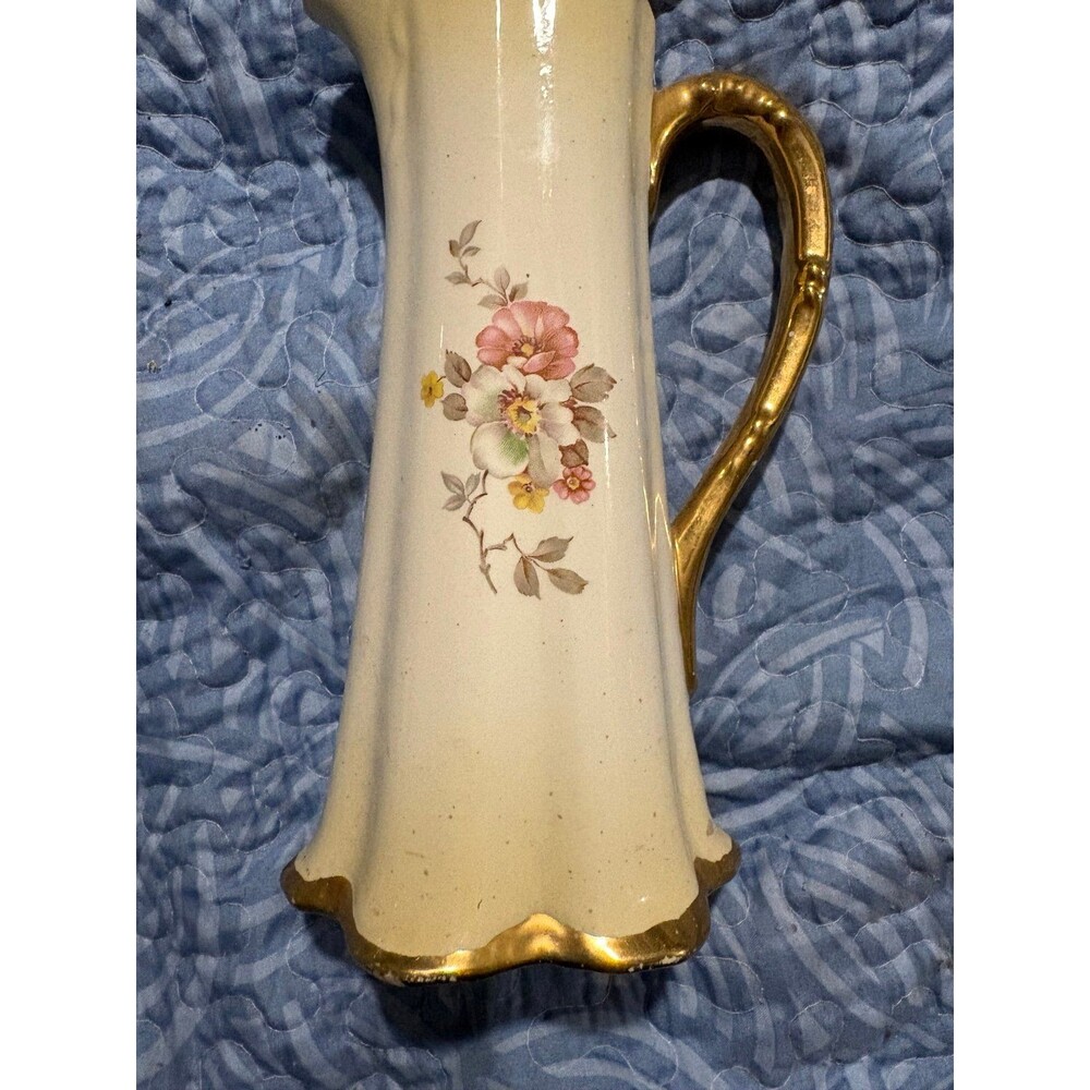 Vintage pitcher floral bouquet Briar Rose Gold handle